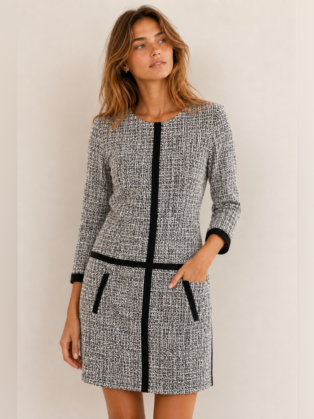 Rag & Bone Camden Tweed Shift Dress Black White Contrast Trim Size 0